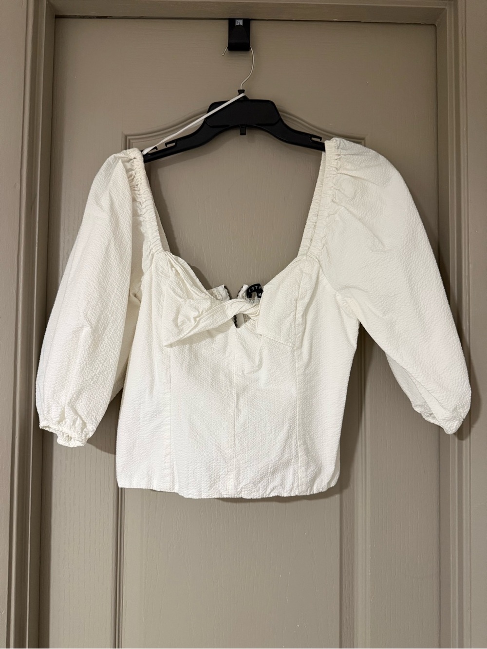 1. State White Puff-Sleeve Tie-Front Peasant Top